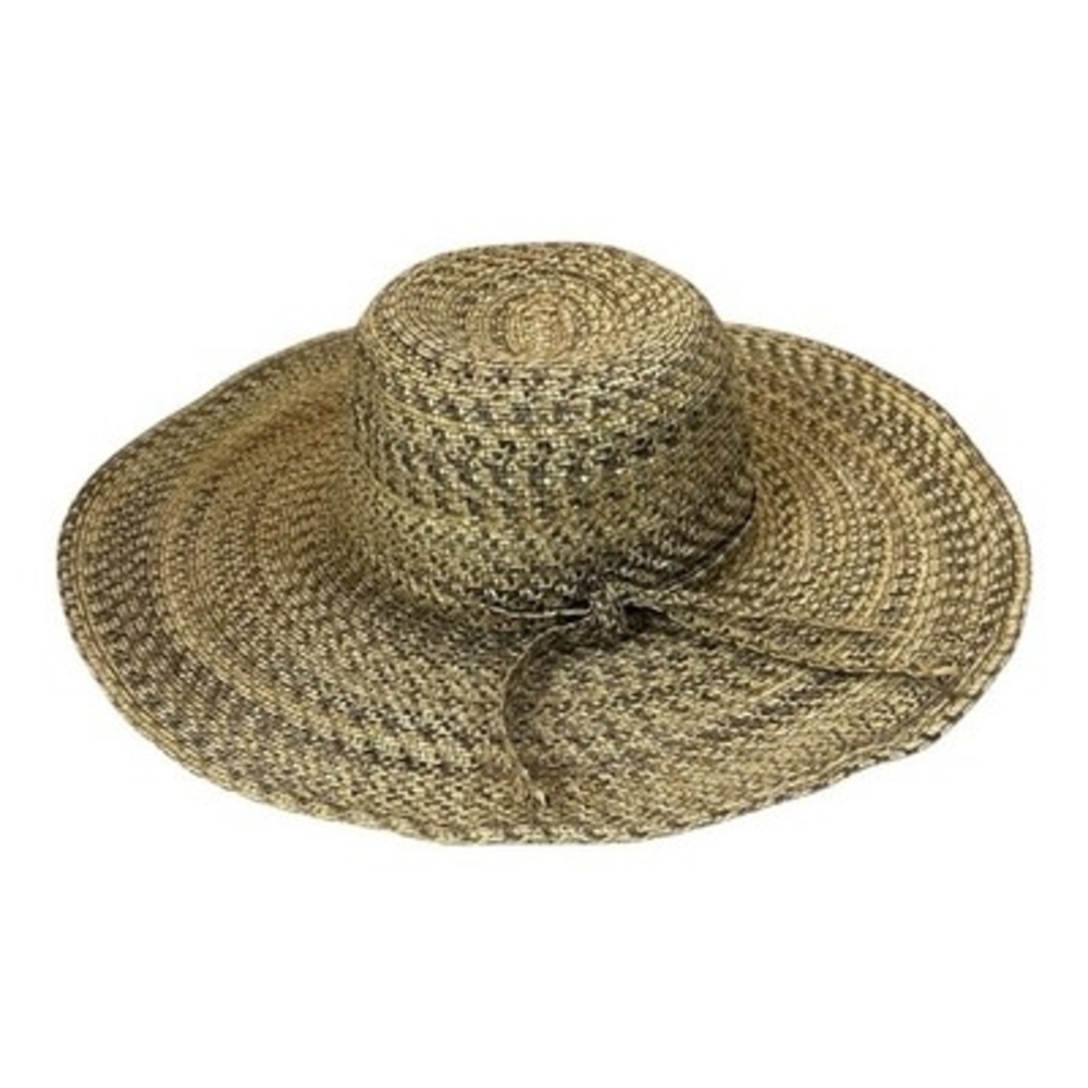 David & Young Wide Brim Floppy Sun Hat Paper Straw Mixed Tweed Natural Gray VG - Picture 5 of 9